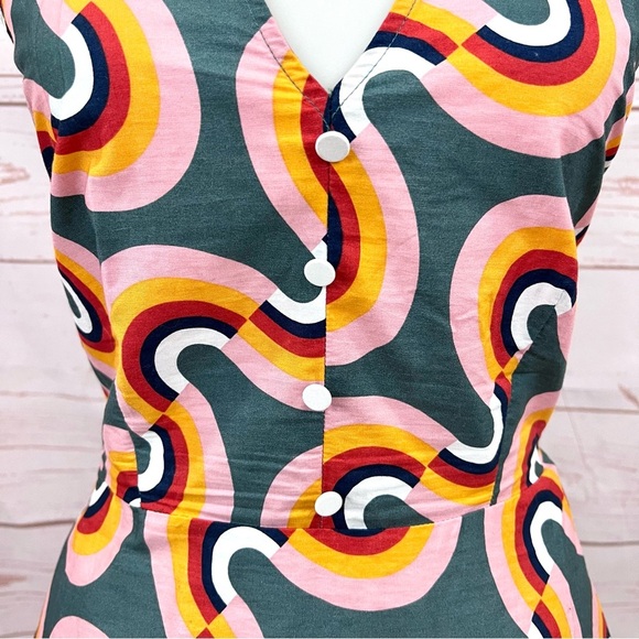 Modcloth Cotton Mod As Well Retro Rainbow Sleeveless Collar Pocket Swing Dress - Picture 7 of 13